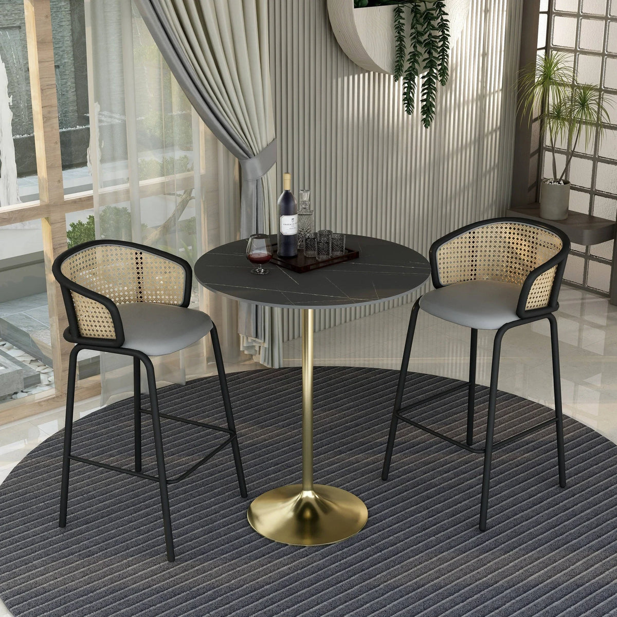 Verve Bar Height Dining Table with 36" Round Sintered Stone Top and Gold Stainless Steel Base - Elax Furniture