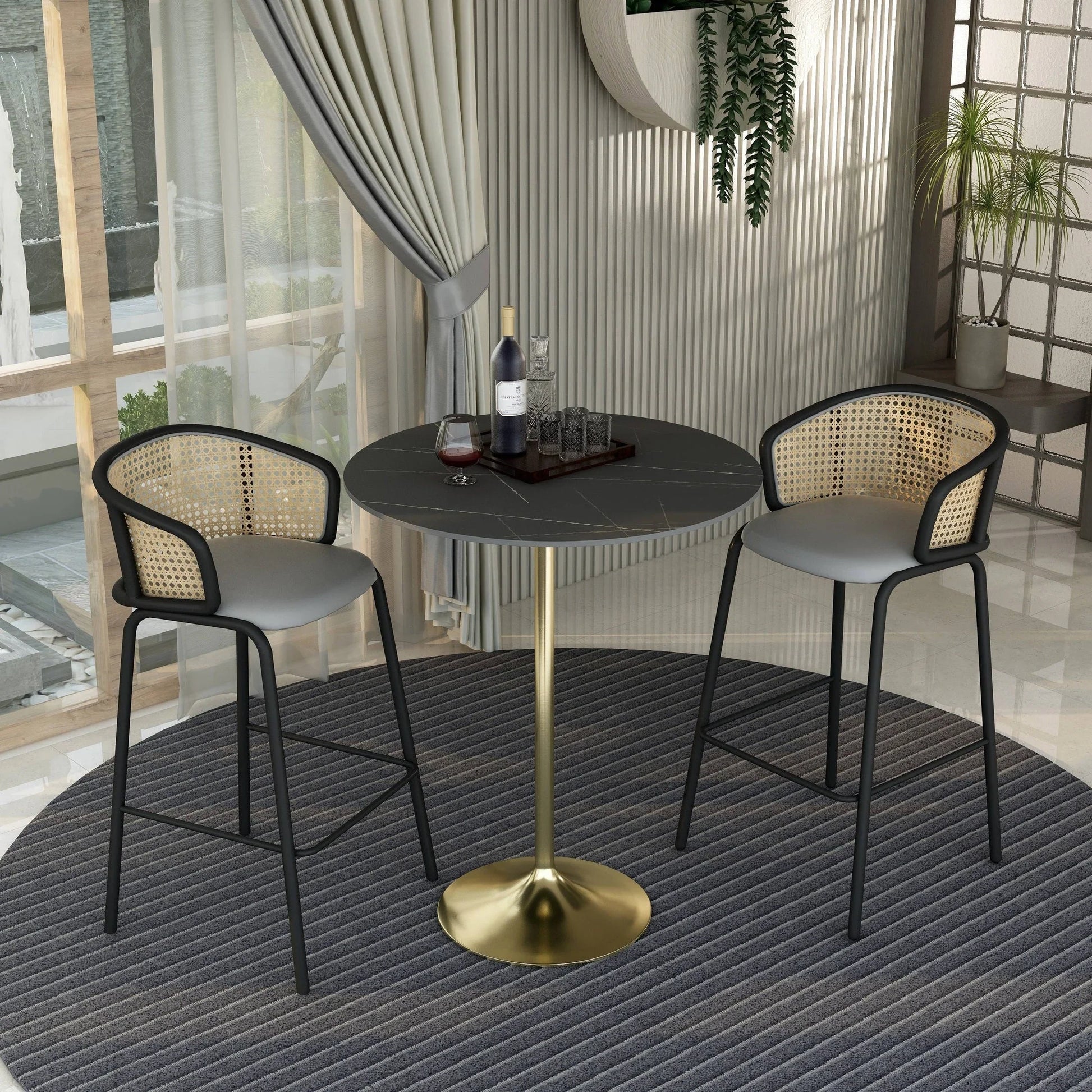 Verve Bar Height Dining Table with 36" Round Sintered Stone Top and Gold Stainless Steel Base - Elax Furniture
