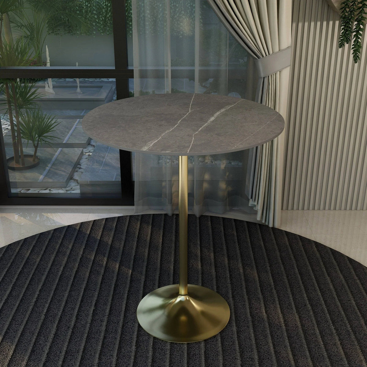 Verve Bar Height Dining Table with 36" Round Sintered Stone Top and Gold Stainless Steel Base - Elax Furniture