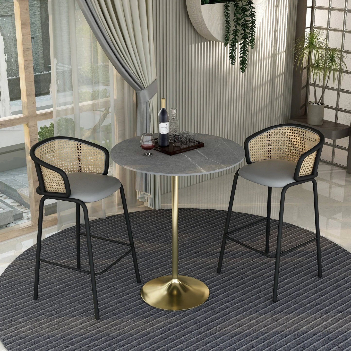 Verve Bar Height Dining Table with 36" Round Sintered Stone Top and Gold Stainless Steel Base - Elax Furniture