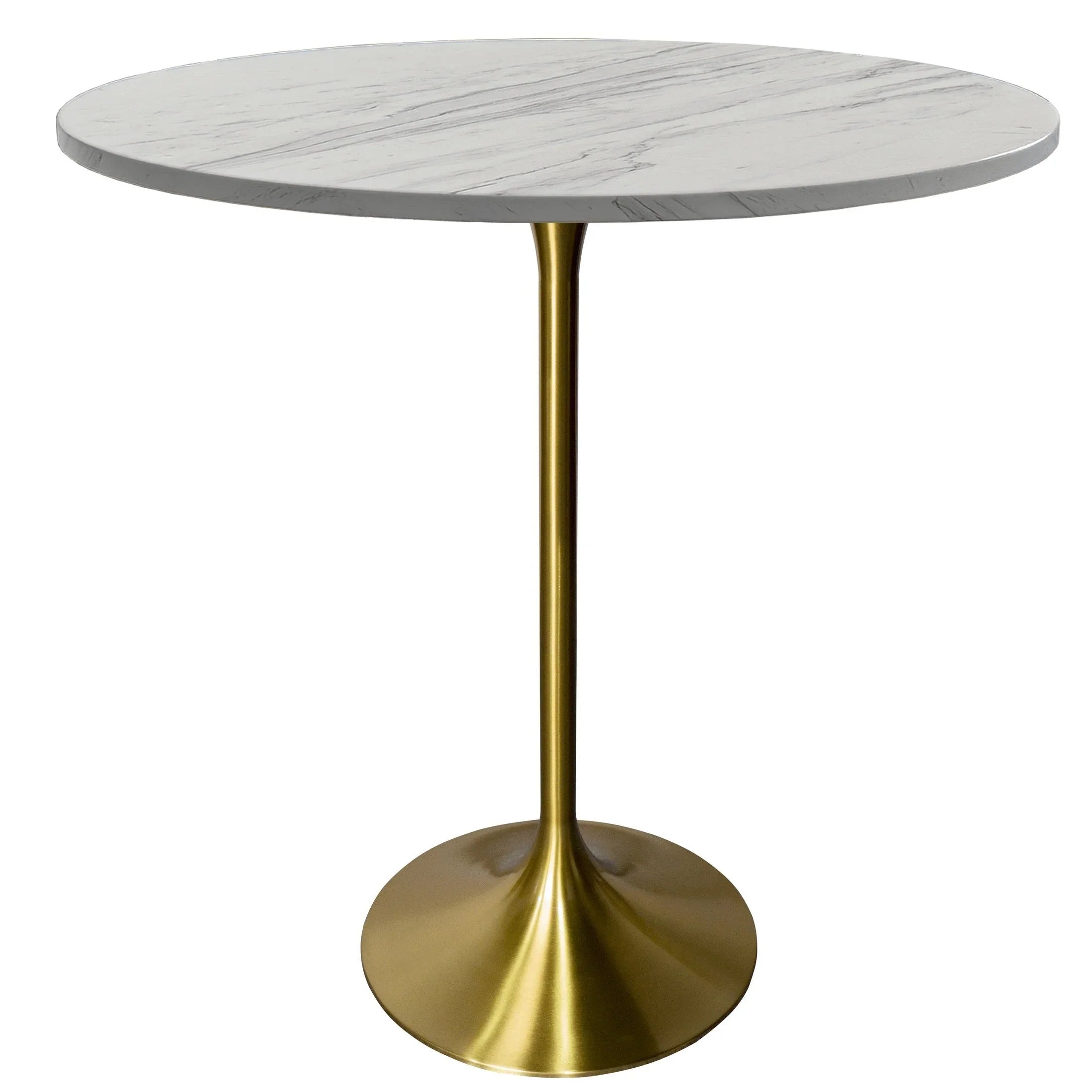 Verve Bar Height Dining Table with Round White Resin Top and Gold Stainless Steel Base - Elax Furniture