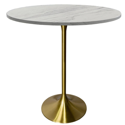 Verve Bar Height Dining Table with Round White Resin Top and Gold Stainless Steel Base - Elax Furniture
