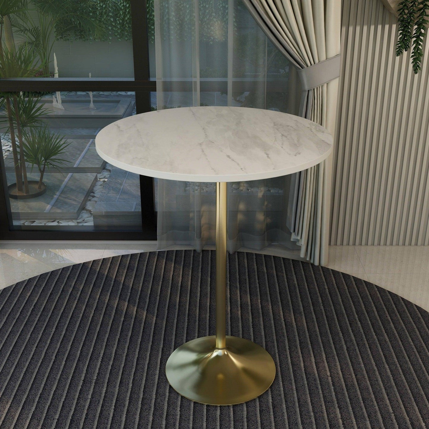 Verve Bar Height Dining Table with Round White Resin Top and Gold Stainless Steel Base - Elax Furniture