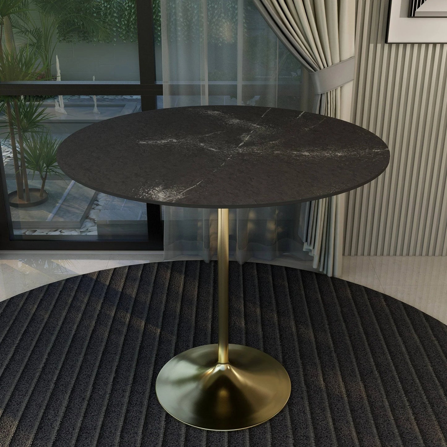 Verve Bar Height Dining Table with 48" Round MDF Top and Gold Stainless Steel Pedestal Base - Elax Furniture