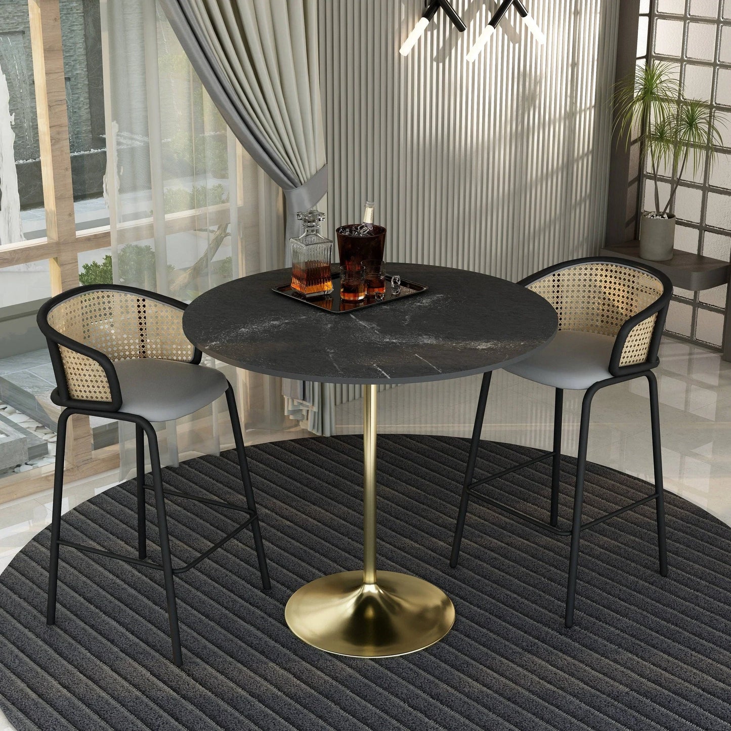 Verve Bar Height Dining Table with 48" Round MDF Top and Gold Stainless Steel Pedestal Base - Elax Furniture