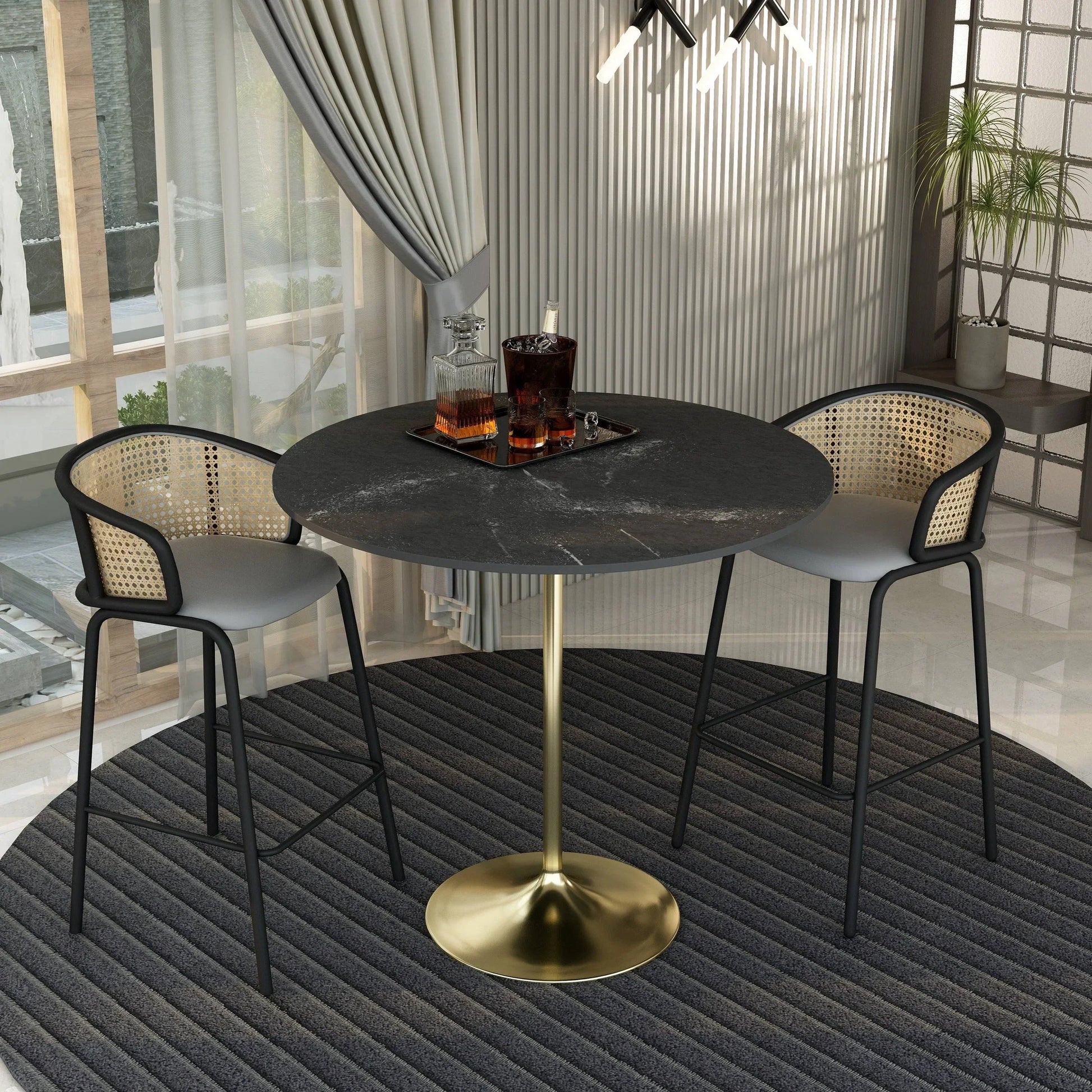 Verve Bar Height Dining Table with 48" Round MDF Top and Gold Stainless Steel Pedestal Base - Elax Furniture