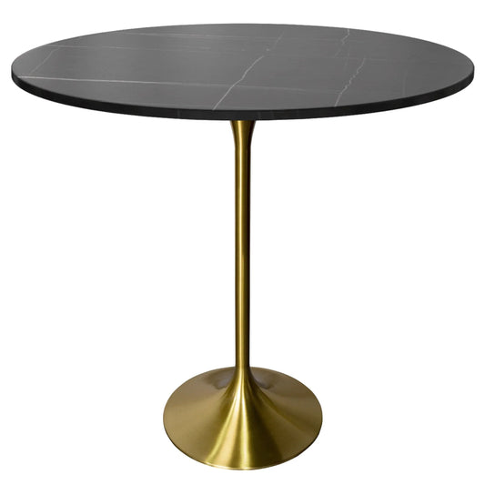 Verve Bar Height Dining Table with 48" Round Sintered Stone Top and Gold Stainless Steel Base - Elax Furniture