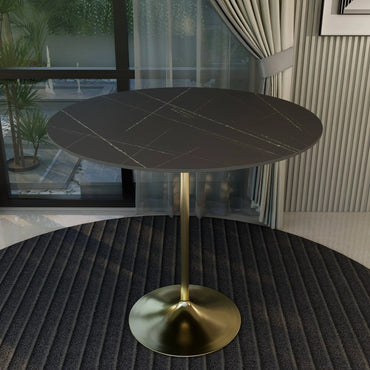 Verve Bar Height Dining Table with 48" Round Sintered Stone Top and Gold Stainless Steel Base - Elax Furniture