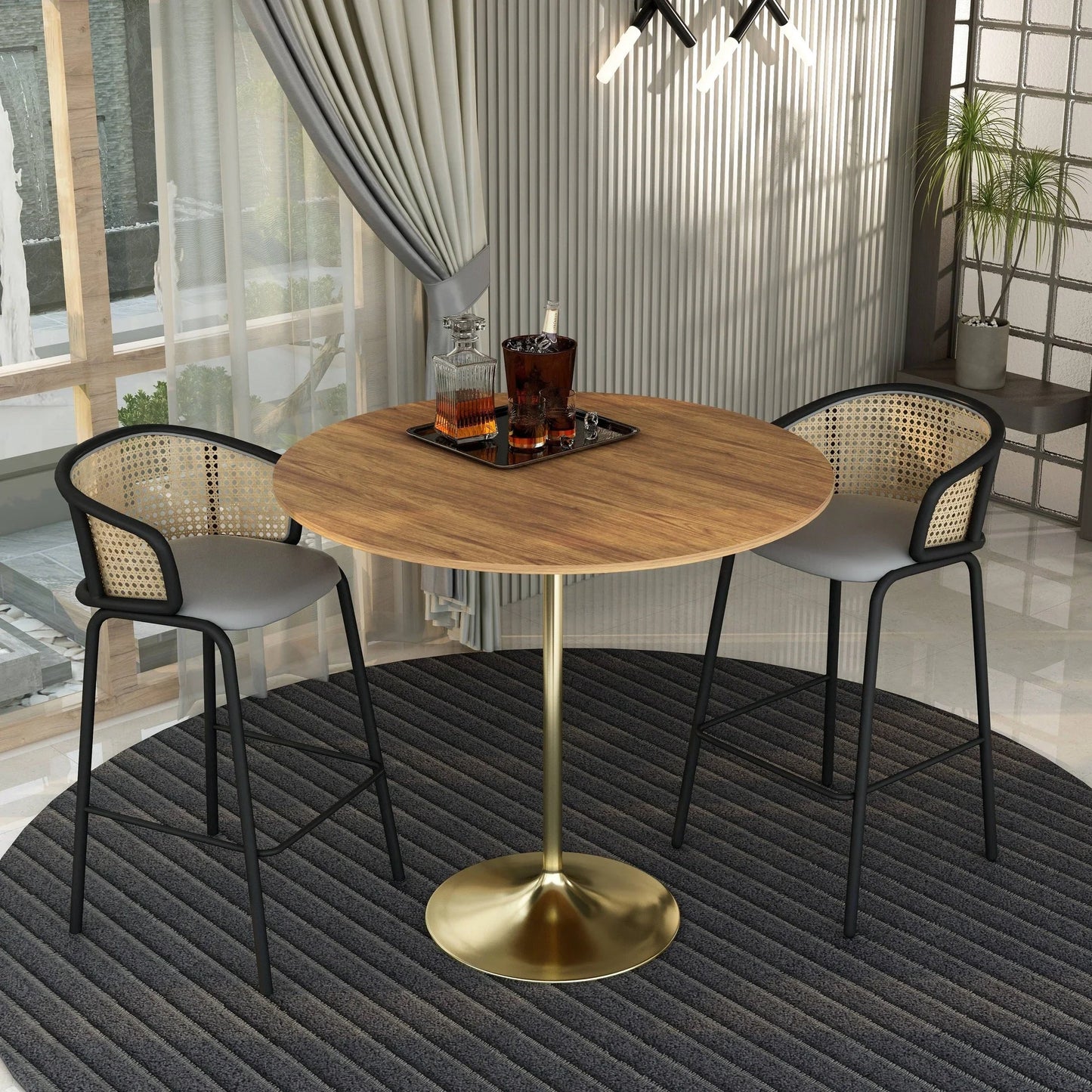 Verve Bar Height Dining Table with 48" Round MDF Top and Gold Stainless Steel Pedestal Base - Elax Furniture