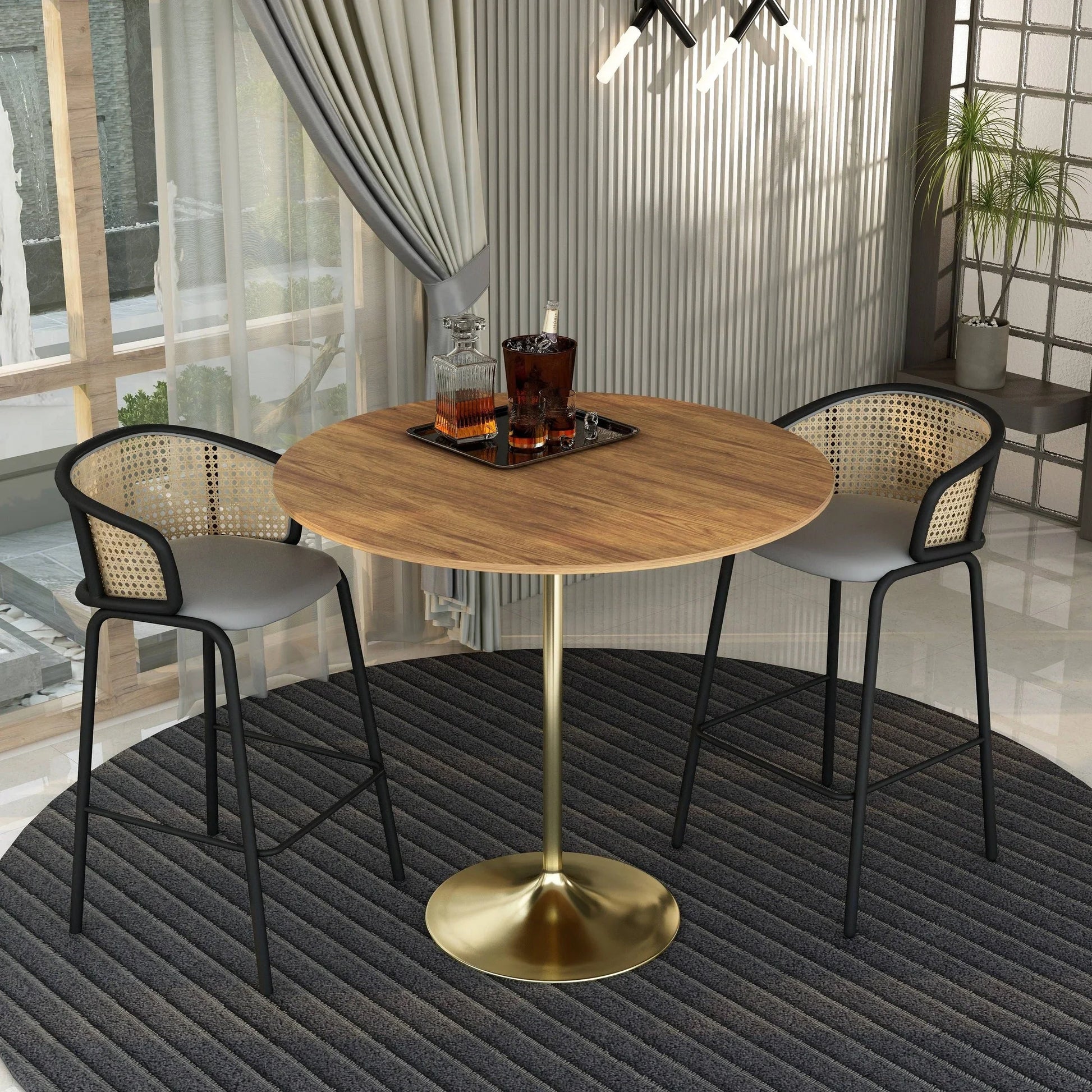 Verve Bar Height Dining Table with 48" Round MDF Top and Gold Stainless Steel Pedestal Base - Elax Furniture