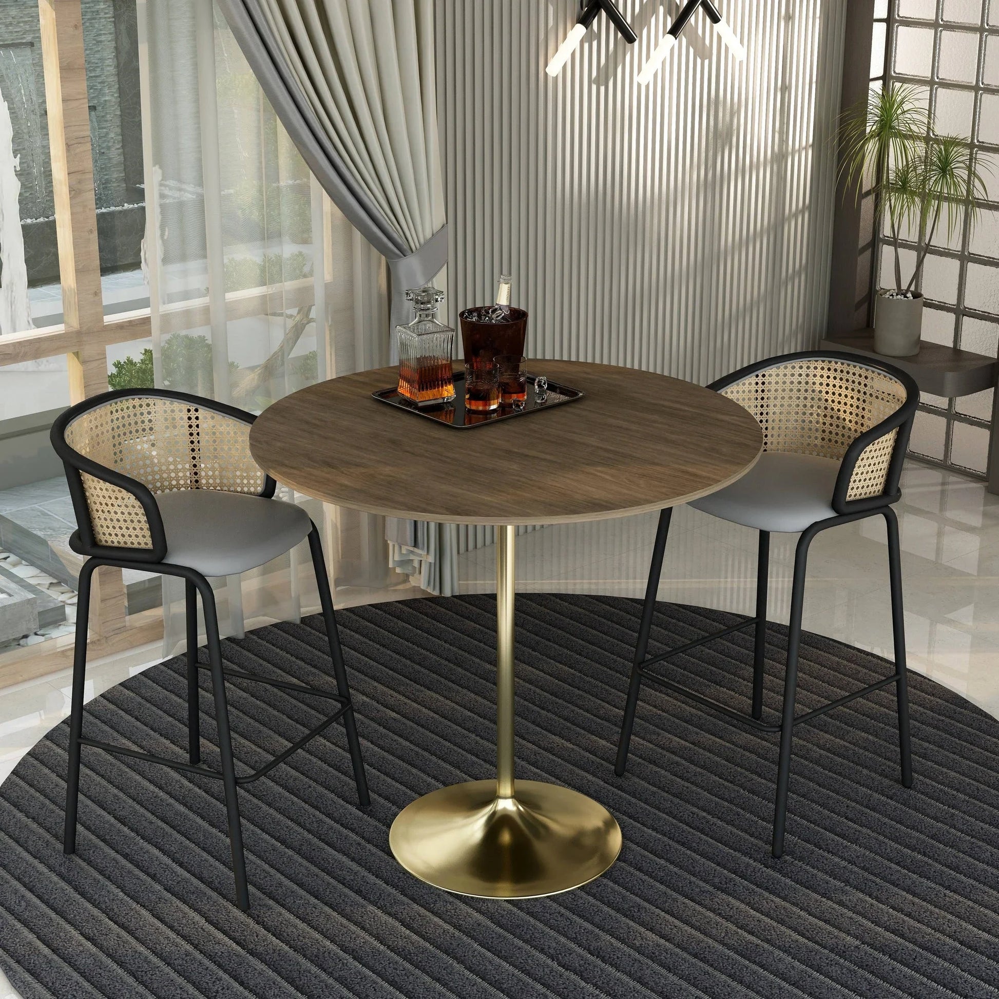 Verve Bar Height Dining Table with 48" Round MDF Top and Gold Stainless Steel Pedestal Base - Elax Furniture