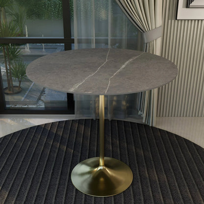 Verve Bar Height Dining Table with 48" Round Sintered Stone Top and Gold Stainless Steel Base - Elax Furniture