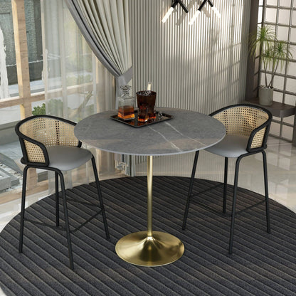 Verve Bar Height Dining Table with 48" Round Sintered Stone Top and Gold Stainless Steel Base - Elax Furniture