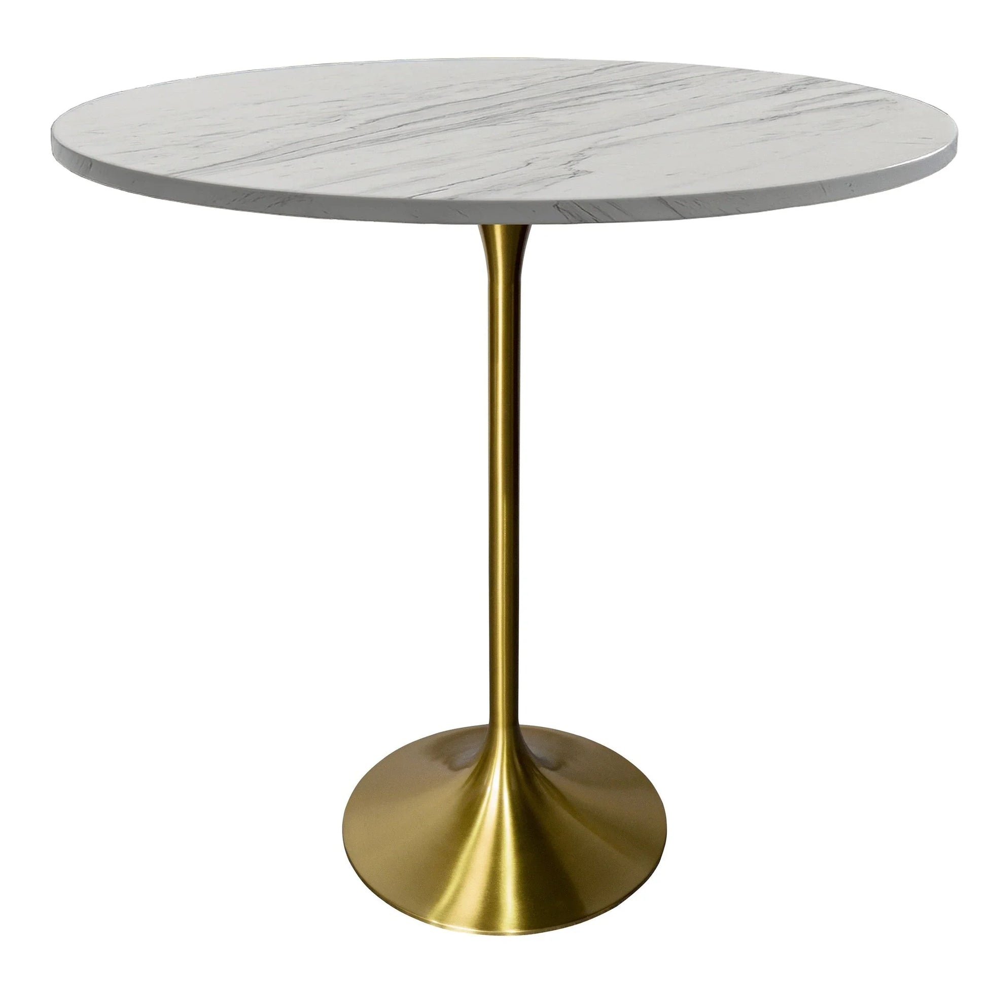 Verve Bar Height Dining Table with Round White Resin Top and Gold Stainless Steel Base - Elax Furniture
