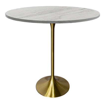 Verve Bar Height Dining Table with Round White Resin Top and Gold Stainless Steel Base - Elax Furniture