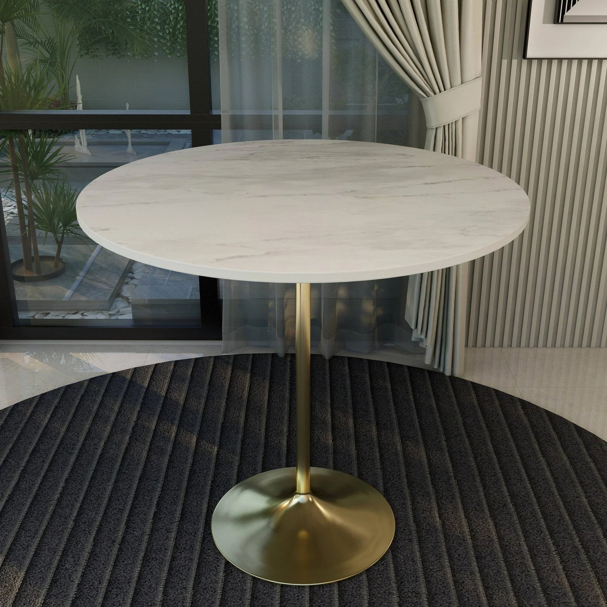Verve Bar Height Dining Table with Round White Resin Top and Gold Stainless Steel Base - Elax Furniture