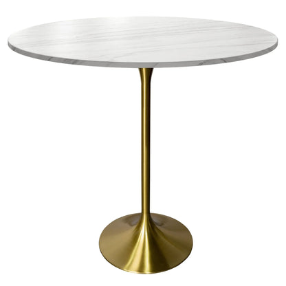 Verve Bar Height Dining Table with 48" Round Sintered Stone Top and Gold Stainless Steel Base - Elax Furniture