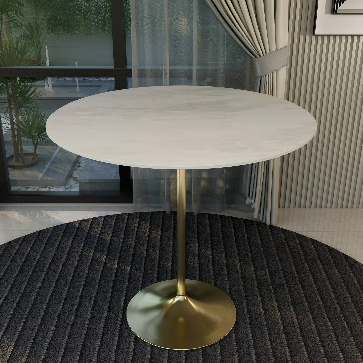 Verve Bar Height Dining Table with 48" Round Sintered Stone Top and Gold Stainless Steel Base - Elax Furniture