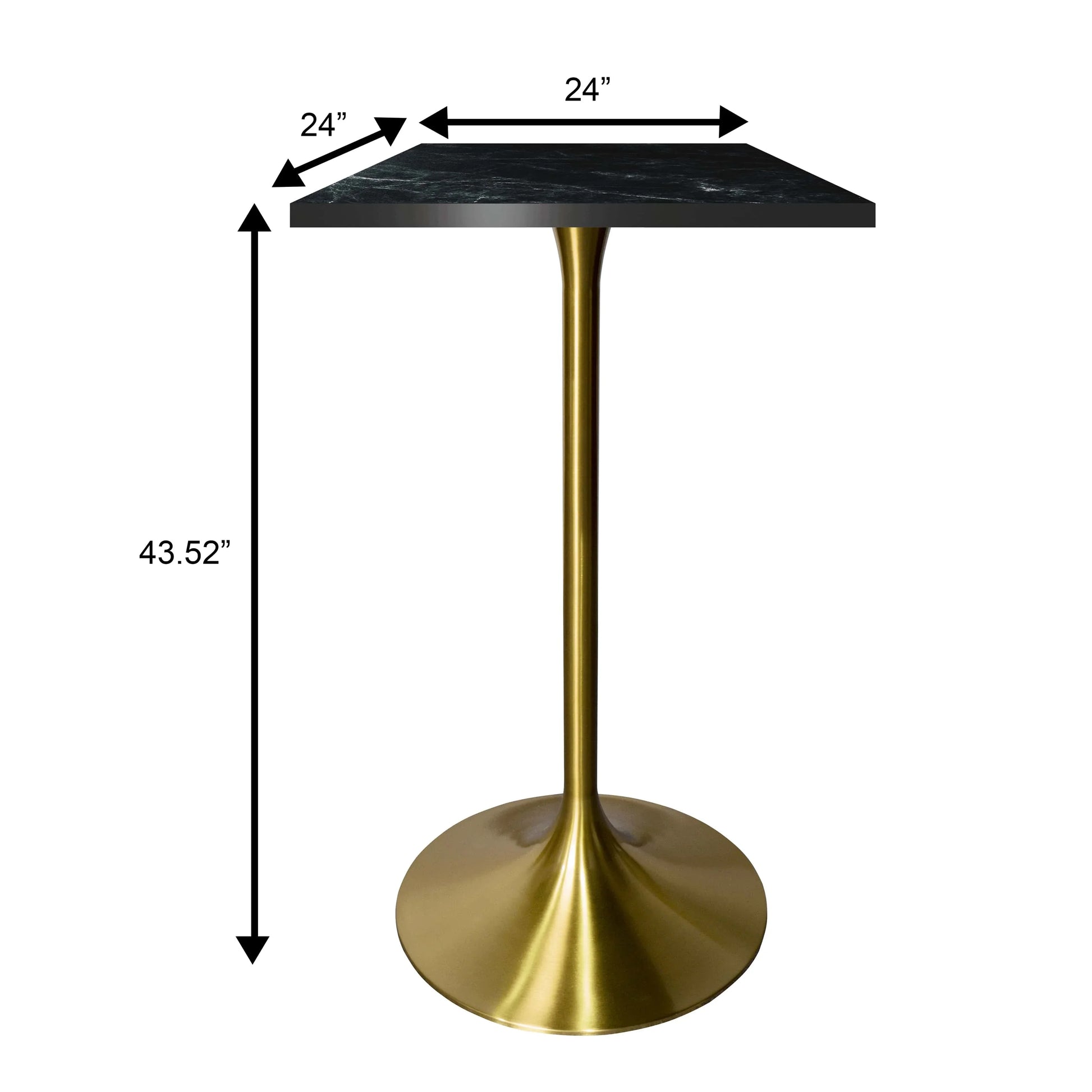LeisureMod Verve 24" Square Top Bar Height Table, Brushed Gold/Black/White Stainless Steel Base with MDF Table Top - Elax Furniture