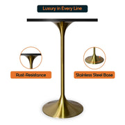 LeisureMod Verve 24" Square Top Bar Height Table, Brushed Gold/Black/White Stainless Steel Base with MDF Table Top - Elax Furniture