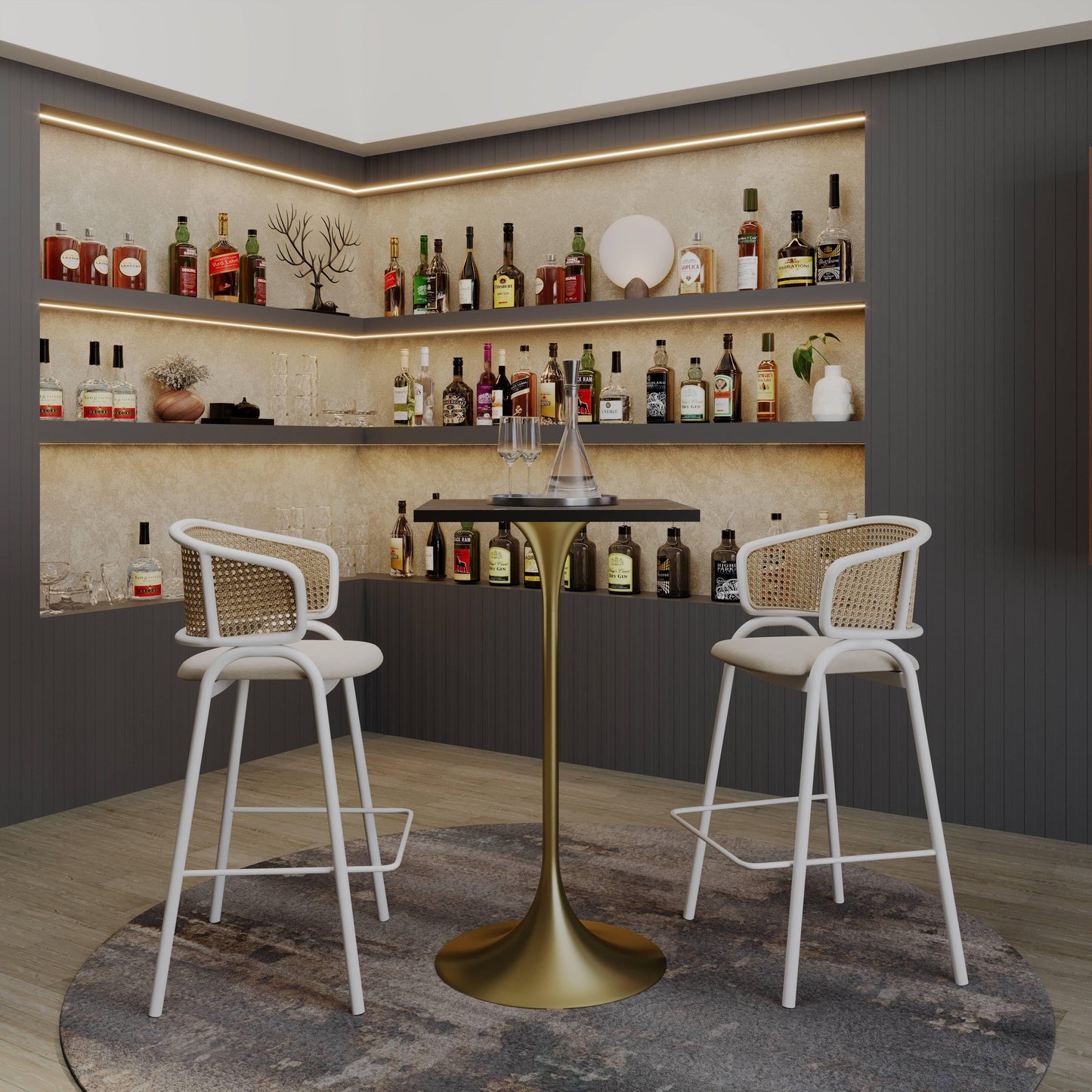 LeisureMod Verve 24" Square Top Bar Height Table, Brushed Gold/Black/White Stainless Steel Base with MDF Table Top - Elax Furniture