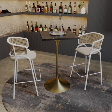 LeisureMod Verve 24" Square Top Bar Height Table, Brushed Gold/Black/White Stainless Steel Base with MDF Table Top - Elax Furniture