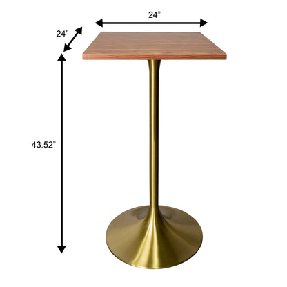 LeisureMod Verve 24" Square Top Bar Height Table, Brushed Gold/Black/White Stainless Steel Base with MDF Table Top - Elax Furniture
