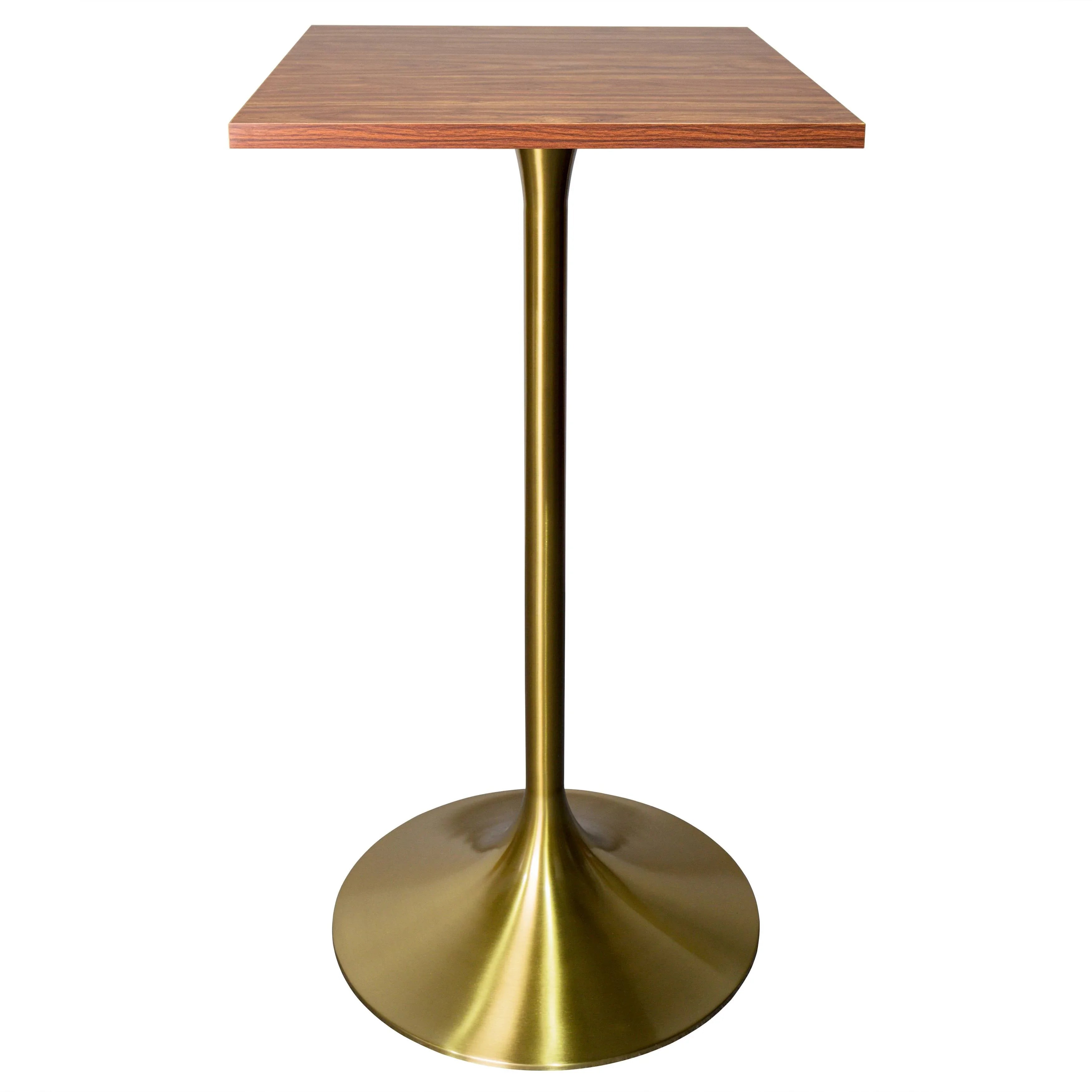 LeisureMod Verve 24" Square Top Bar Height Table, Brushed Gold/Black/White Stainless Steel Base with MDF Table Top - Elax Furniture