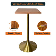 LeisureMod Verve 24" Square Top Bar Height Table, Brushed Gold/Black/White Stainless Steel Base with MDF Table Top - Elax Furniture