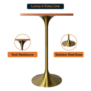 LeisureMod Verve 24" Square Top Bar Height Table, Brushed Gold/Black/White Stainless Steel Base with MDF Table Top - Elax Furniture