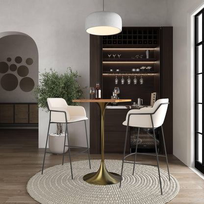 LeisureMod Verve 24" Square Top Bar Height Table, Brushed Gold/Black/White Stainless Steel Base with MDF Table Top - Elax Furniture