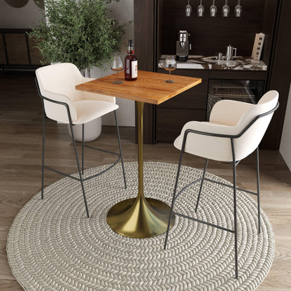 LeisureMod Verve 24" Square Top Bar Height Table, Brushed Gold/Black/White Stainless Steel Base with MDF Table Top - Elax Furniture