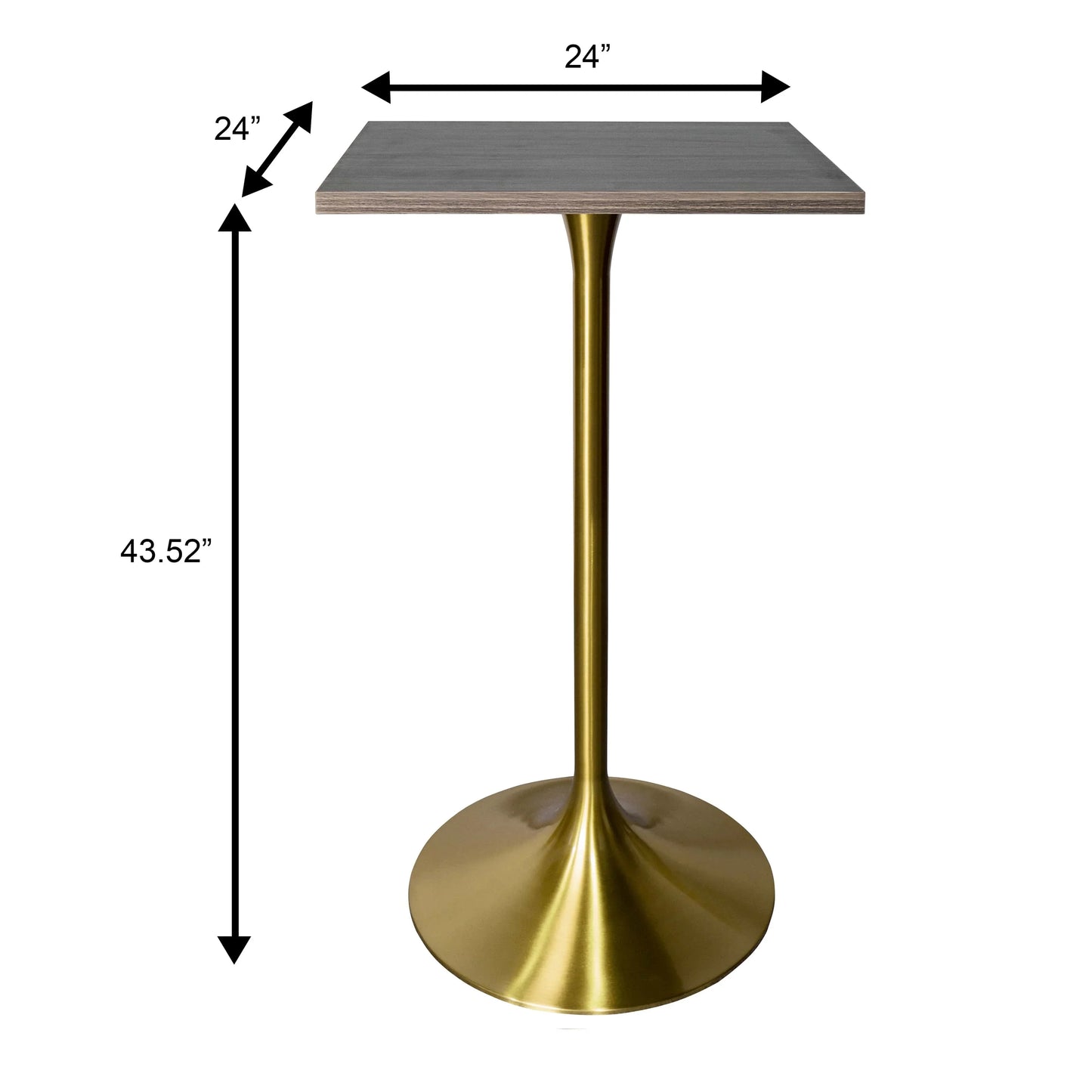 LeisureMod Verve 24" Square Top Bar Height Table, Brushed Gold/Black/White Stainless Steel Base with MDF Table Top - Elax Furniture