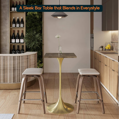 LeisureMod Verve 24" Square Top Bar Height Table, Brushed Gold/Black/White Stainless Steel Base with MDF Table Top - Elax Furniture