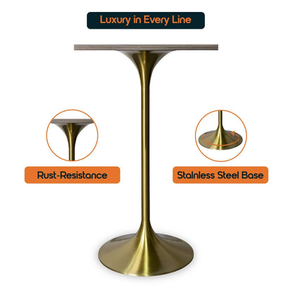 LeisureMod Verve 24" Square Top Bar Height Table, Brushed Gold/Black/White Stainless Steel Base with MDF Table Top - Elax Furniture