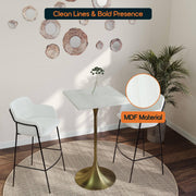 LeisureMod Verve 24" Square Top Bar Height Table, Brushed Gold/Black/White Stainless Steel Base with MDF Table Top - Elax Furniture