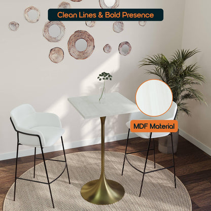 LeisureMod Verve 24" Square Top Bar Height Table, Brushed Gold/Black/White Stainless Steel Base with MDF Table Top - Elax Furniture