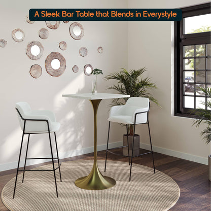 LeisureMod Verve 24" Square Top Bar Height Table, Brushed Gold/Black/White Stainless Steel Base with MDF Table Top - Elax Furniture