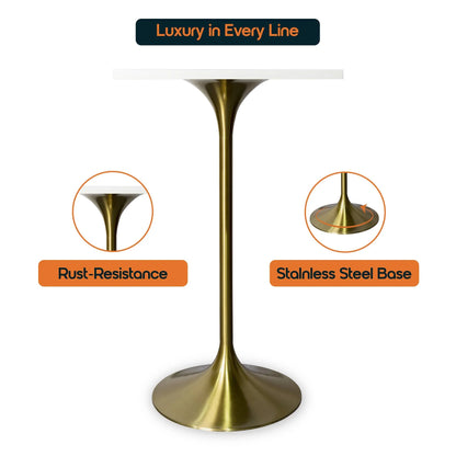 LeisureMod Verve 24" Square Top Bar Height Table, Brushed Gold/Black/White Stainless Steel Base with MDF Table Top - Elax Furniture