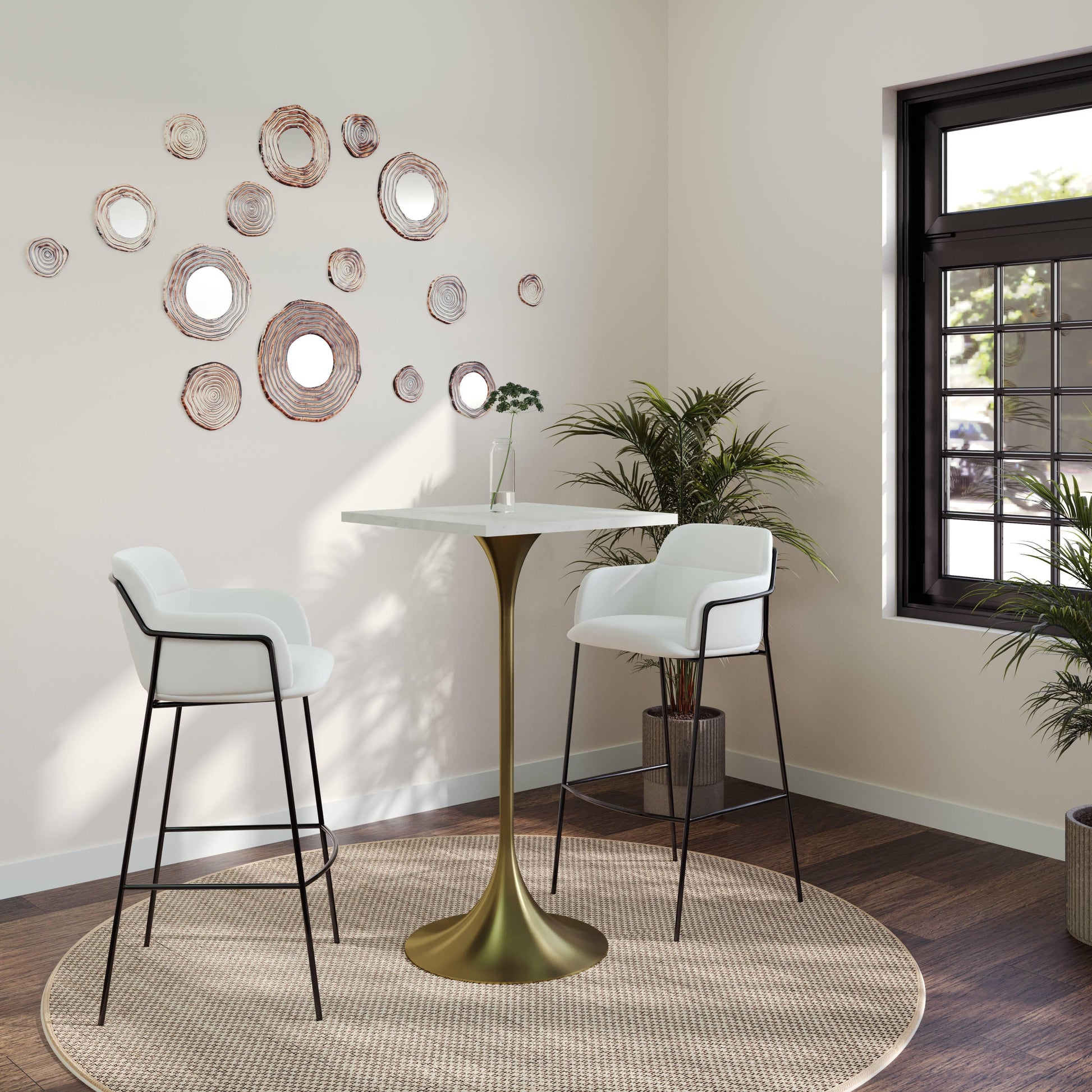 LeisureMod Verve 24" Square Top Bar Height Table, Brushed Gold/Black/White Stainless Steel Base with MDF Table Top - Elax Furniture