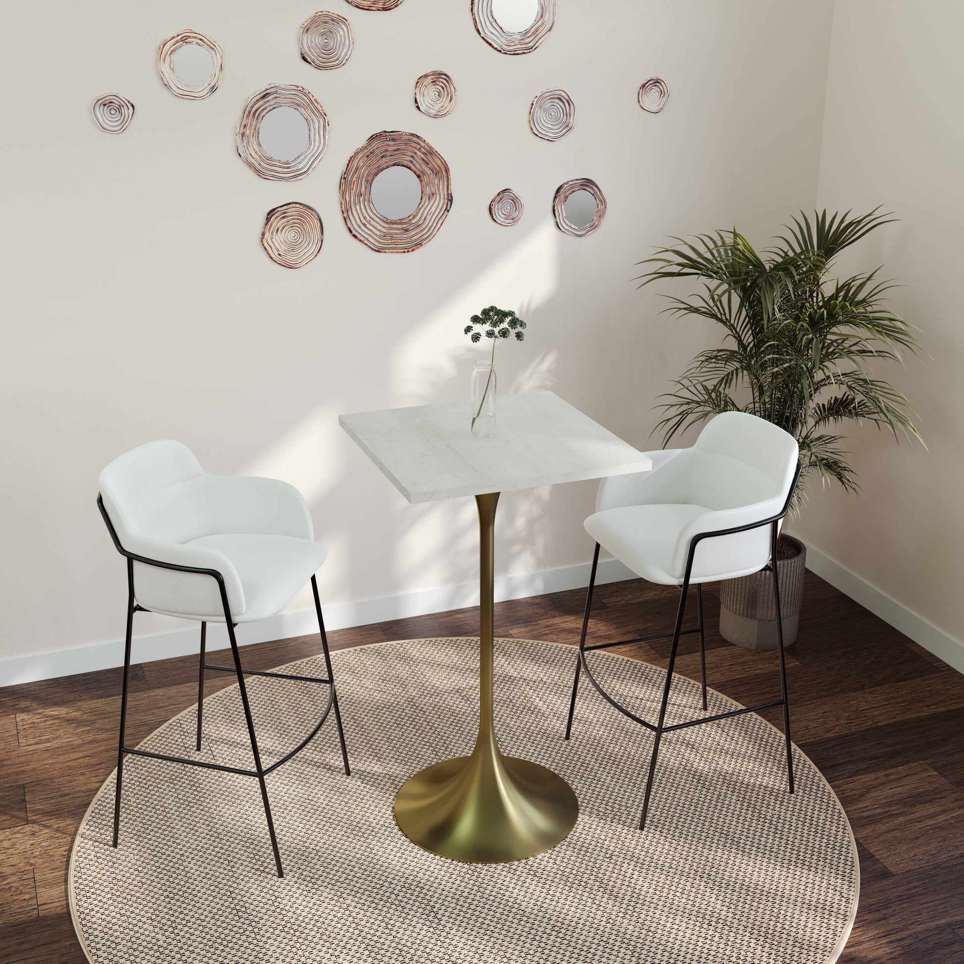 LeisureMod Verve 24" Square Top Bar Height Table, Brushed Gold/Black/White Stainless Steel Base with MDF Table Top - Elax Furniture