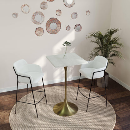 LeisureMod Verve 24" Square Top Bar Height Table, Brushed Gold/Black/White Stainless Steel Base with MDF Table Top - Elax Furniture