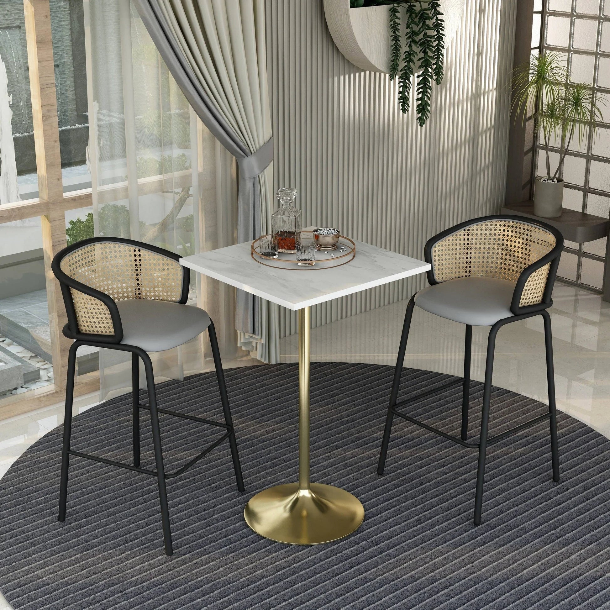 Verve Bar Height Dining Table with Square Resin Top and Gold Stainless Steel Base - Elax Furniture