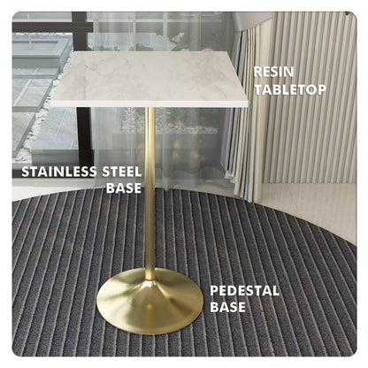 Verve Bar Height Dining Table with Square Resin Top and Gold Stainless Steel Base - Elax Furniture