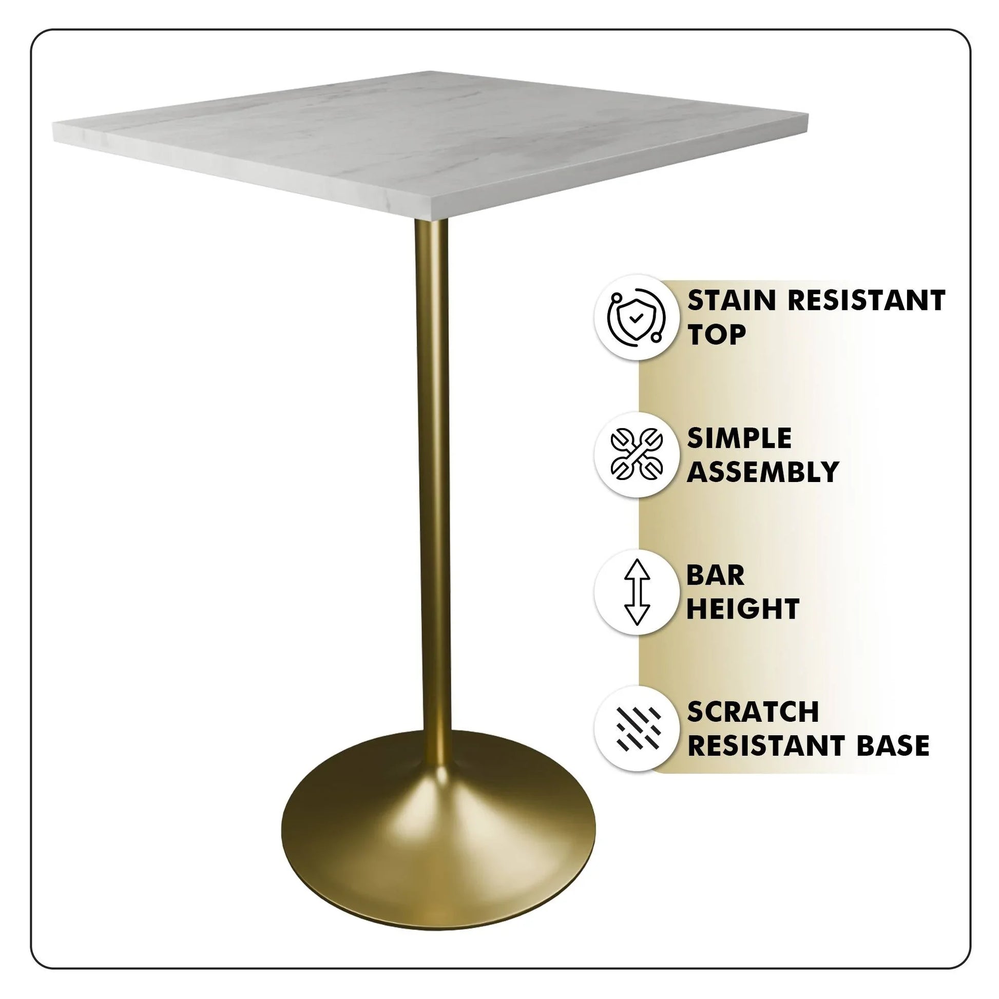 Verve Bar Height Dining Table with Square Resin Top and Gold Stainless Steel Base - Elax Furniture