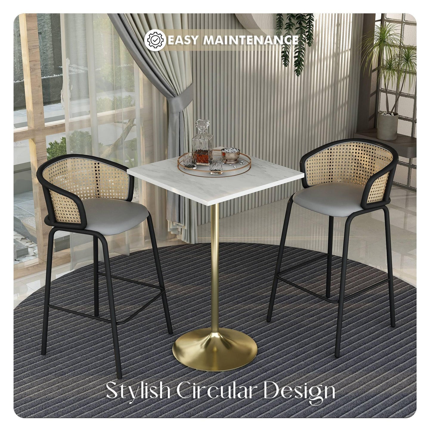 Verve Bar Height Dining Table with Square Resin Top and Gold Stainless Steel Base - Elax Furniture