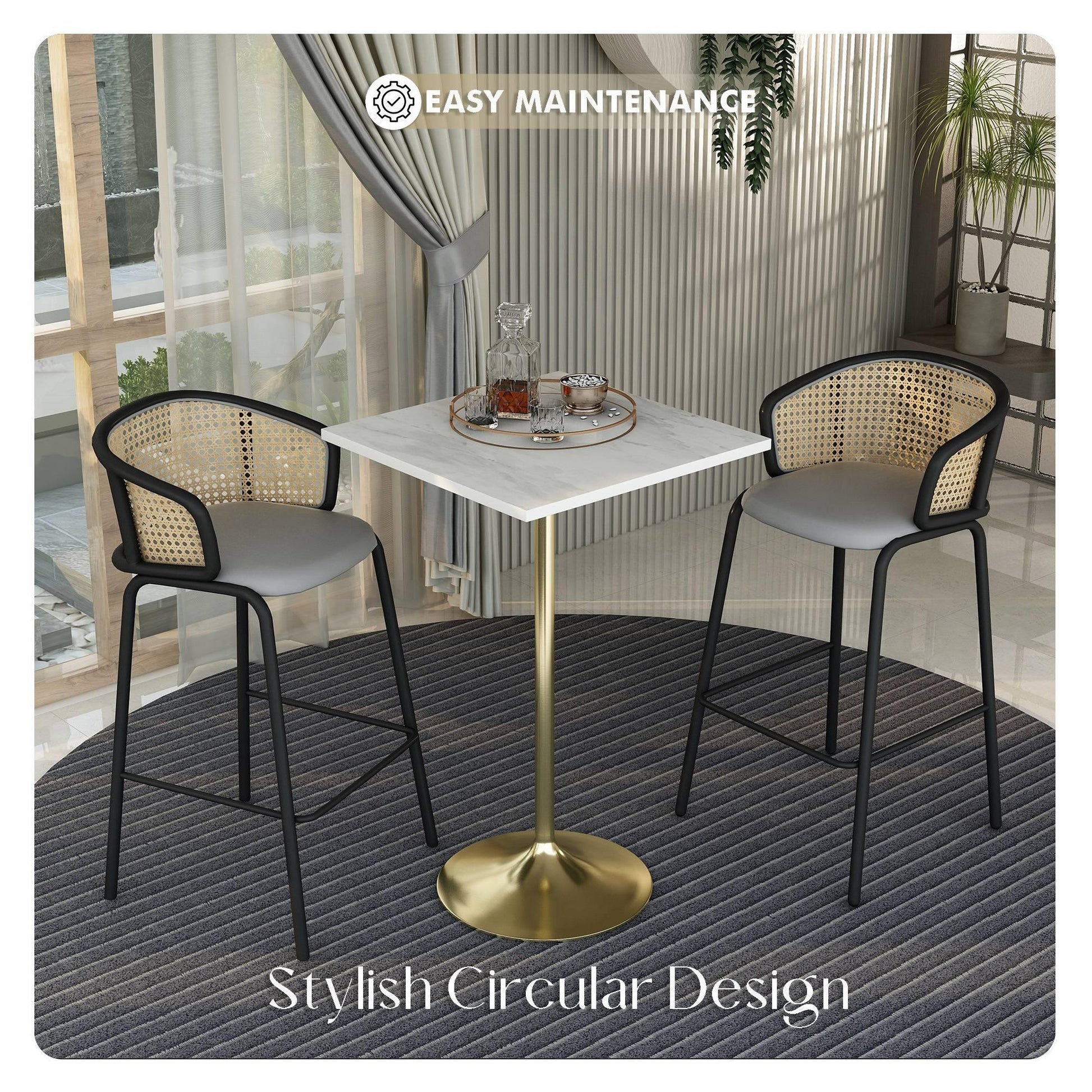 Verve Bar Height Dining Table with Square Resin Top and Gold Stainless Steel Base - Elax Furniture