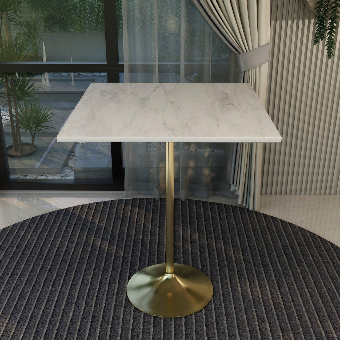 Verve Bar Height Dining Table with Square Resin Top and Gold Stainless Steel Base - Elax Furniture