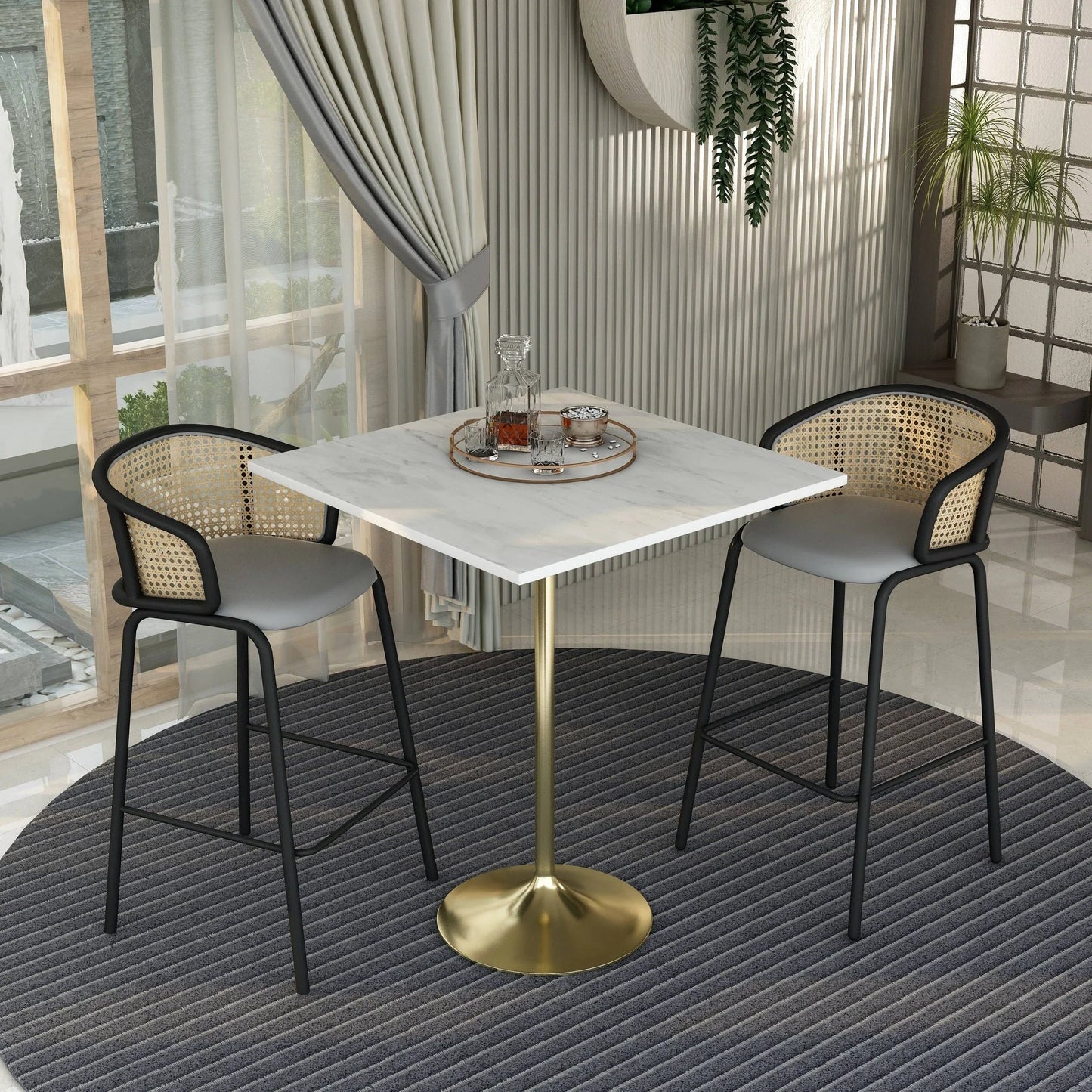 Verve Bar Height Dining Table with Square Resin Top and Gold Stainless Steel Base - Elax Furniture