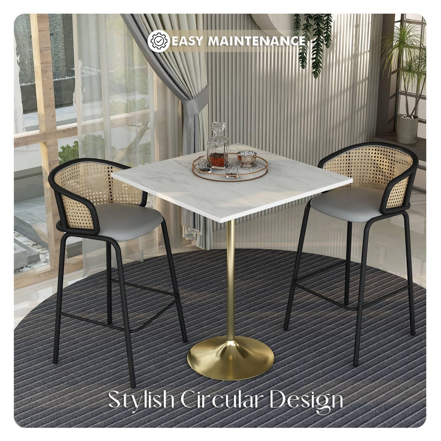 Verve Bar Height Dining Table with Square Resin Top and Gold Stainless Steel Base - Elax Furniture